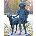 Antique new design outdoor garden metal bronze girl with dog sculptures
